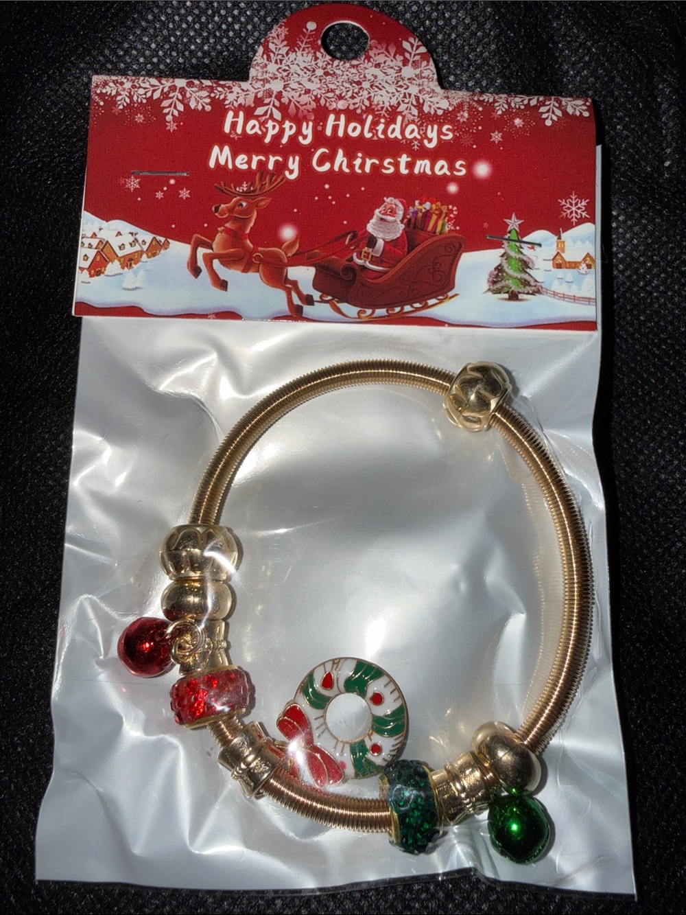 Christmas Charm Bracelet Gold & Red NWT